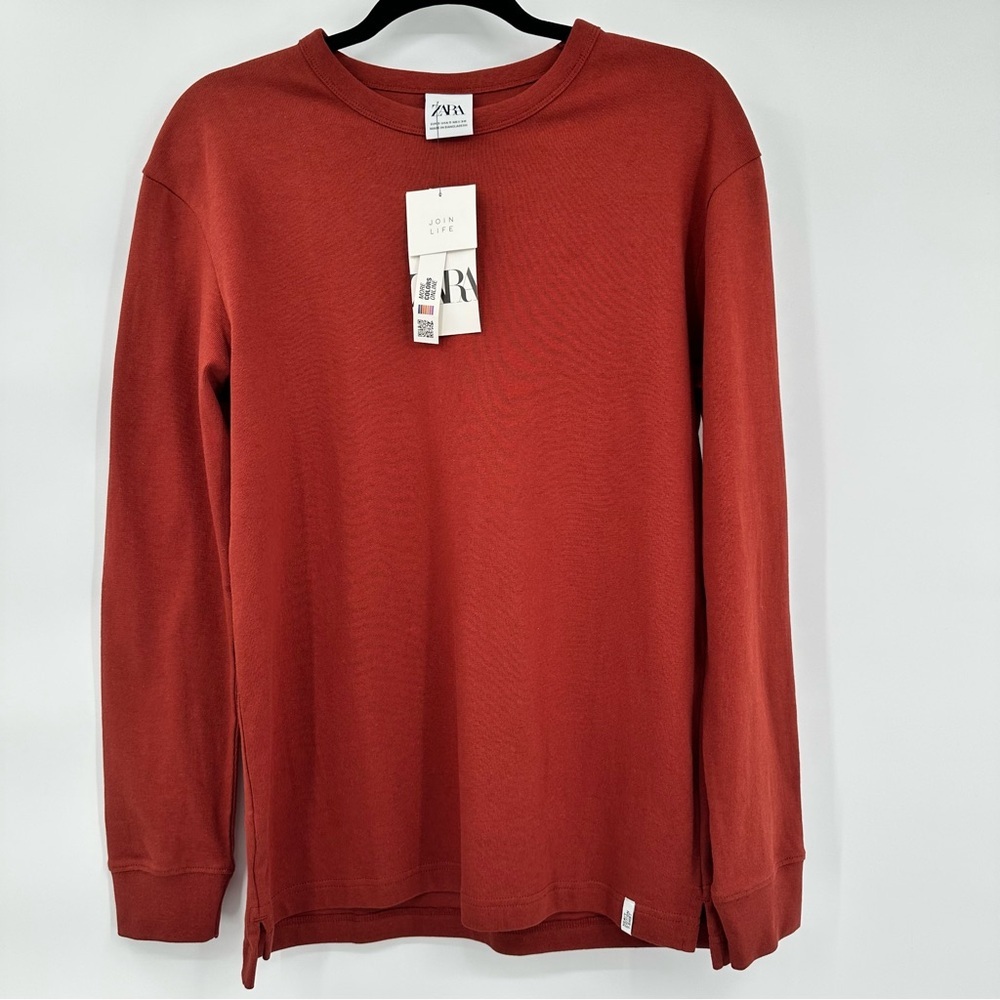Zara Heavy Cotton Long Sleeve‎ T-Shirt Crewneck Fall Lounge Size Small NWT